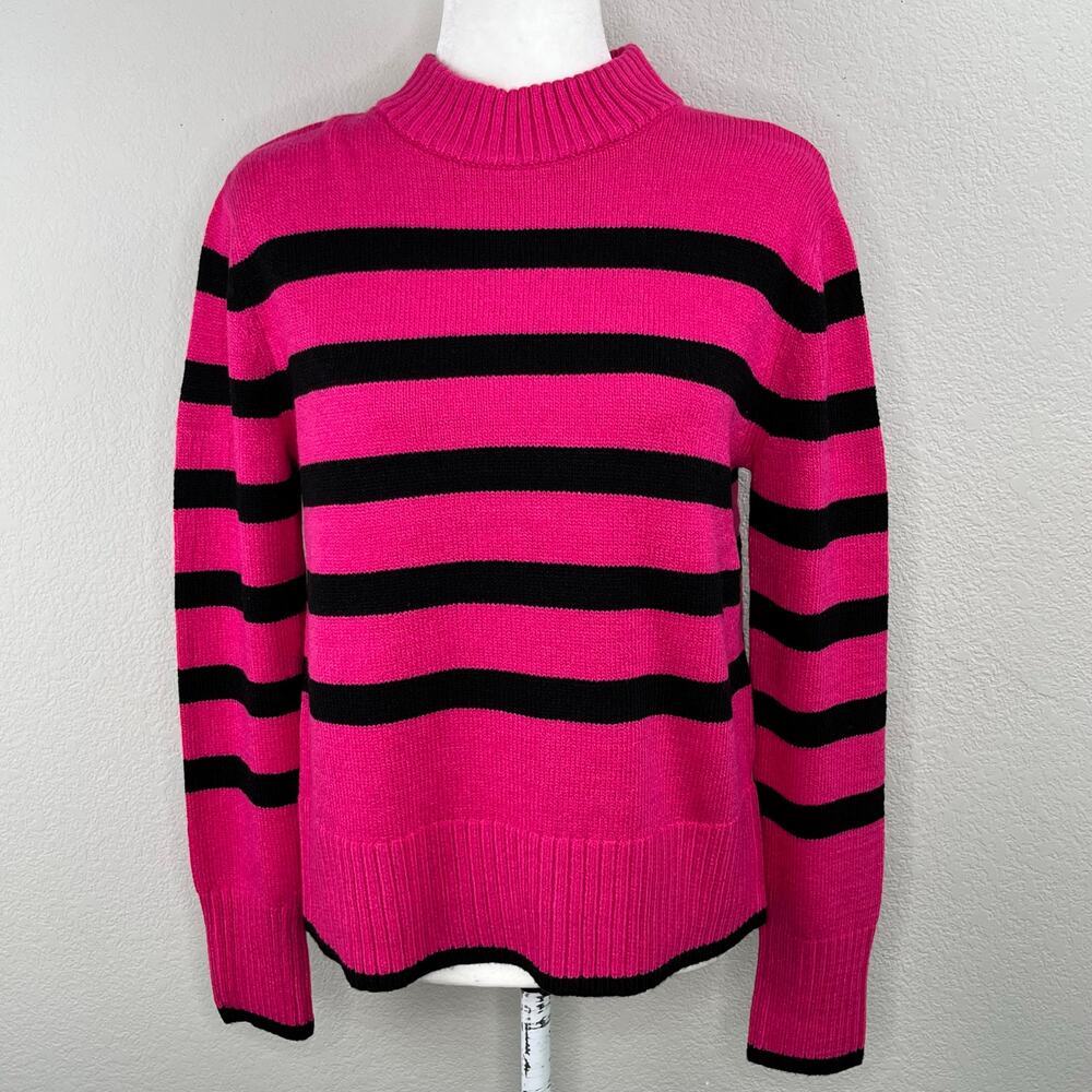 Elie Tahari Fuchsia Pink Black Striped Mock Neck Knit Sweater Pullover XS NWT